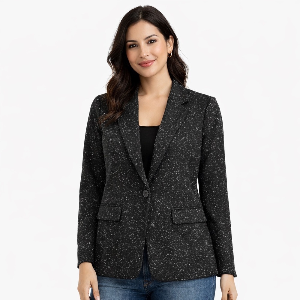 Liz Claiborne Women's Speckled Knit One-Button Blazer Black Gray Size M
